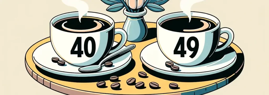 Vectorafbeelding van twee koffiekopjes op een tafel, symboliserend een koffiedate voor 40-plussers
