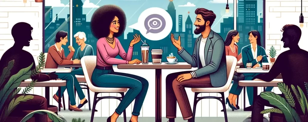 Eerste date en hoe houdt je een gesprek gaande - illustratie van een eerste date op een terras
