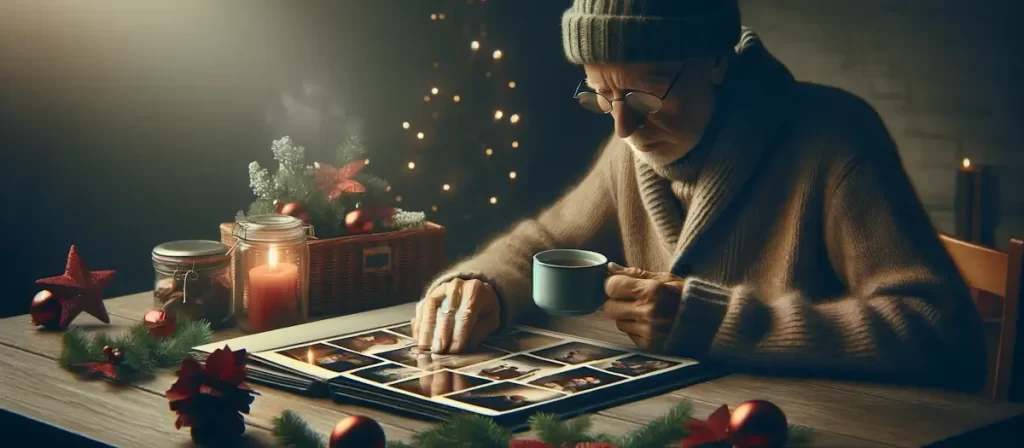 Eenzaamheid Tijdens de Feestdagen - een oudere persoon die alleen aan een tafel zit met een kopje thee